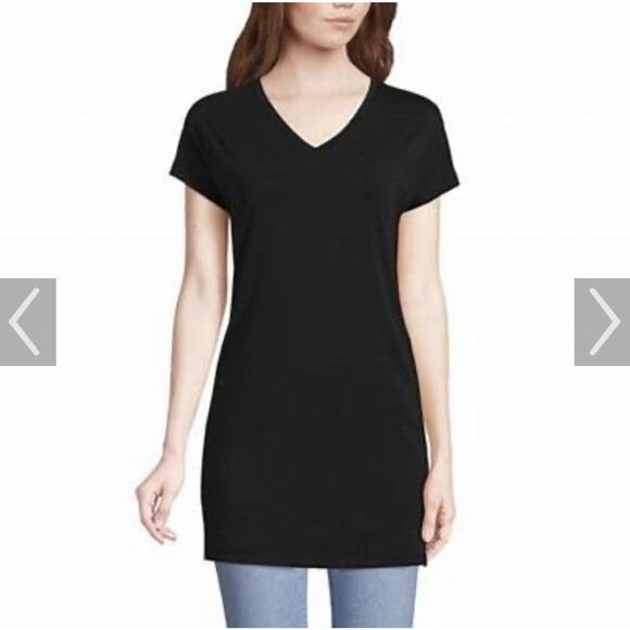 Lands End Women's Short Sleeve Cotton Extra Long Tunic Shirt Black Medium M - Picture 1 of 6
